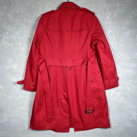 BURBERRY KENSINGTON Trench Coat Nova Check Lined Red Long Jacket Women Size 10 - Picture 11 of 16